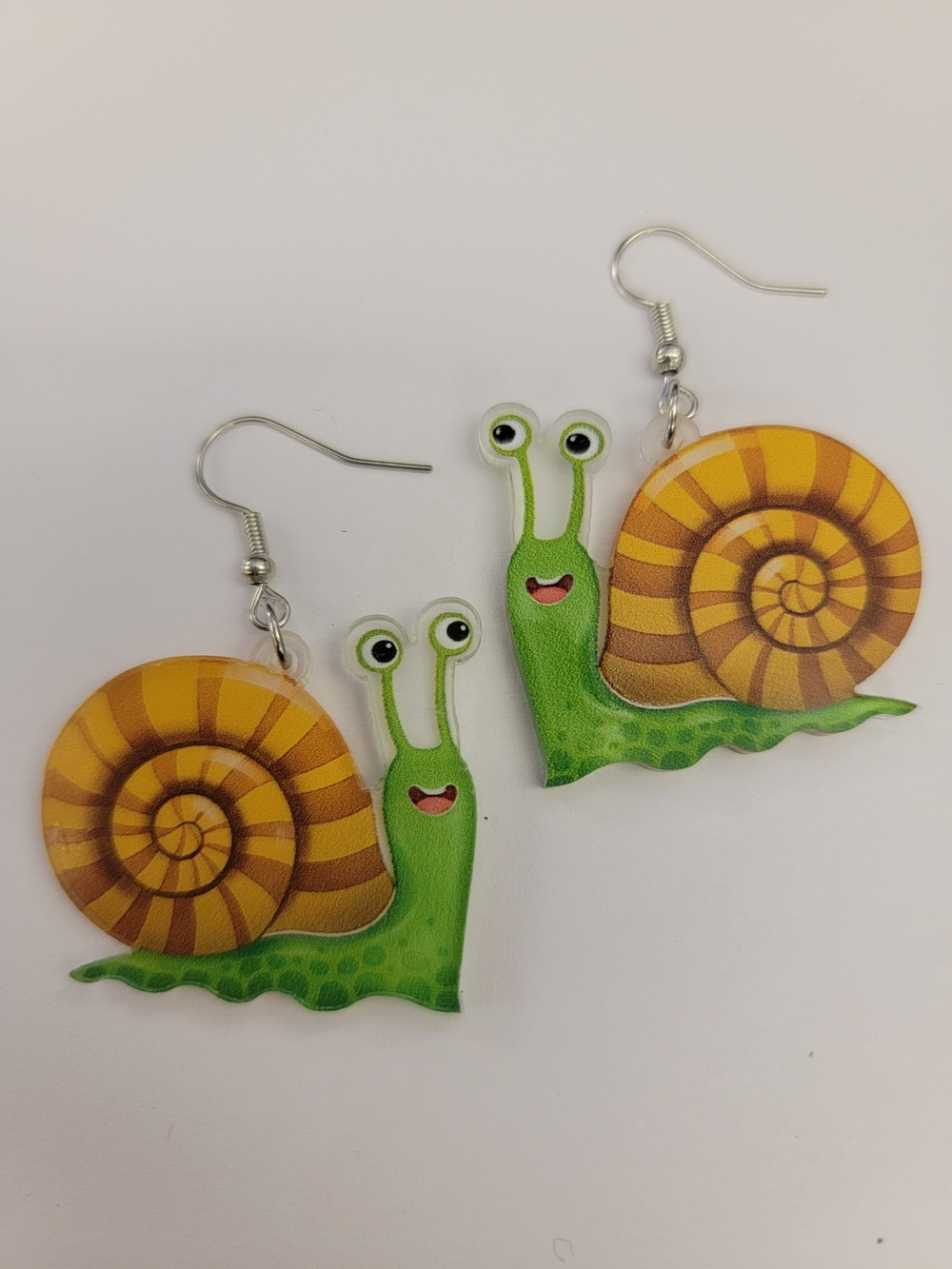 Cute Green & Yellow Snail Dangle Earrings